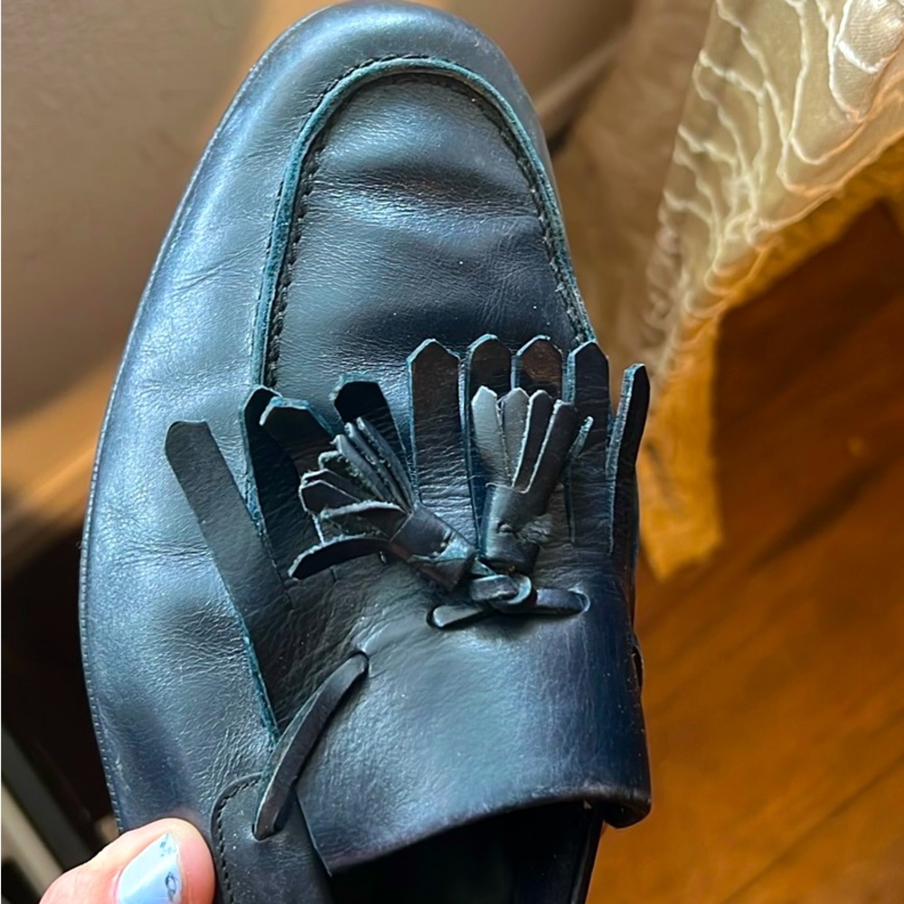 Salvatore Ferragamo Studio Navy blue Leather Kiltie Tassel Loafers, Men's Si…
